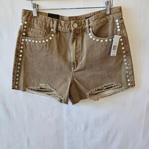 Blank NYC The Reeve Overdyed High Rise Stud Tan Denim Shorts 28